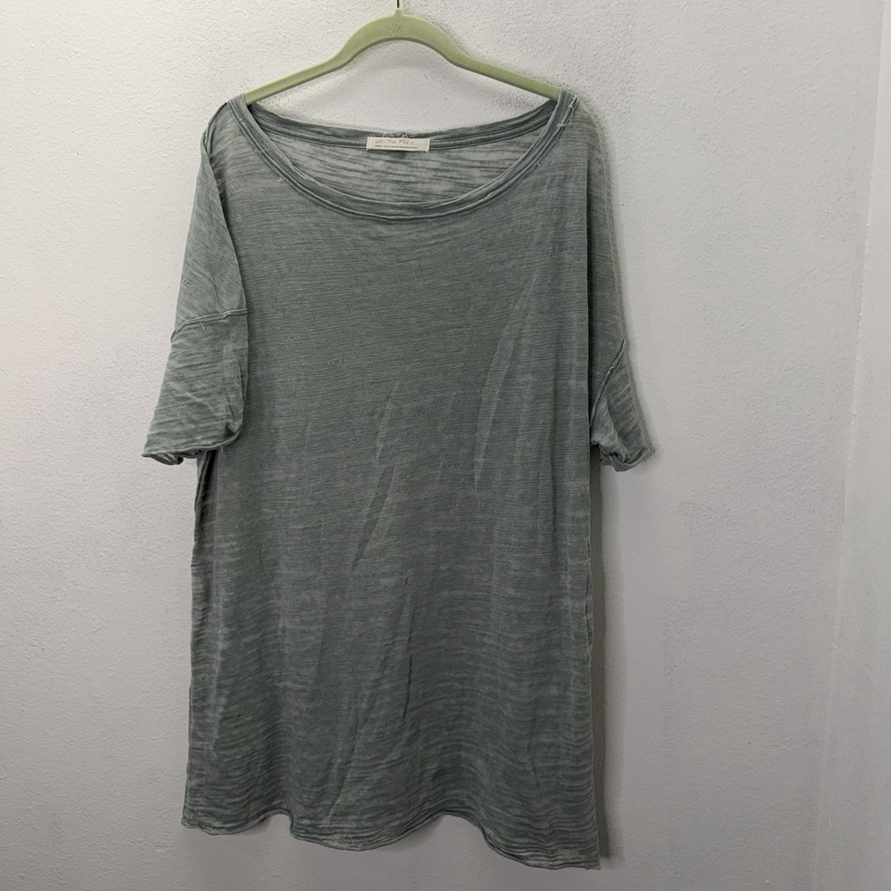 Free People Oversized Tunic Top Sz S Boho Relaxed Green Tee Cotton Blend
